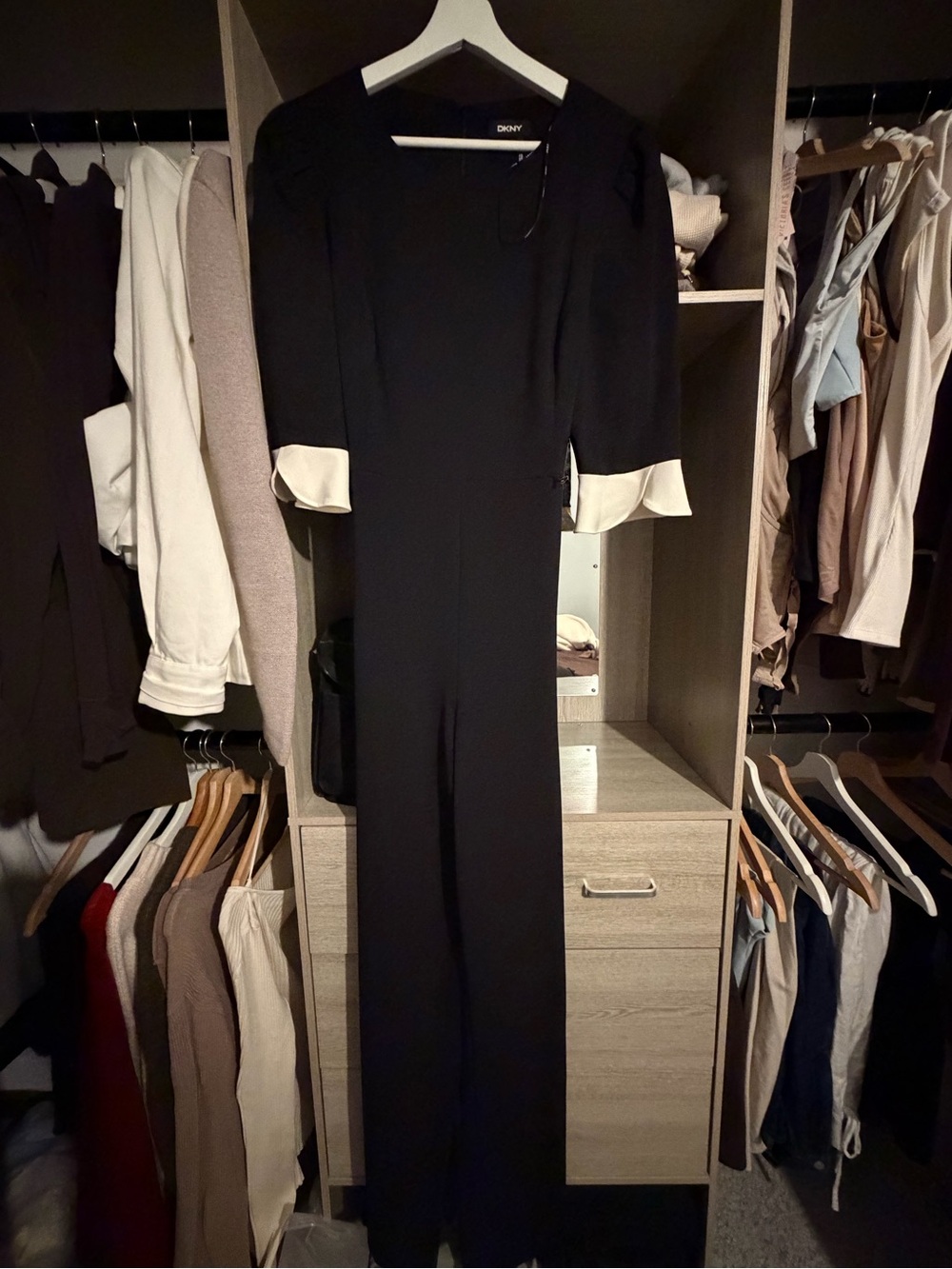DKNY Black Jumpsuit with Cream Contrast Cuffs